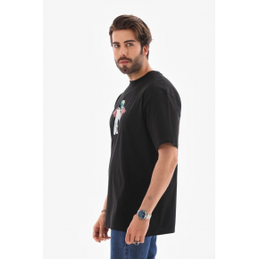 Erkek Baskılı T-Shirt Kısa Kol Bisiklet Yaka Regular Fit Rahat Kalıp Tişört -  Siyah