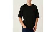 Erkek Kısa Kol Tişört Bisiklet Yaka KALP Baskılı Oversize T-Shirt - Siyah Erkek Kısa Kol Tişört Bisiklet Yaka KALP Baskılı Oversize T-Shirt - Siyah