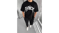 Erkek Tişört Bisiklet Yaka Baskılı Oversize Kısa kol T-Shirt - Siyah Erkek Tişört Bisiklet Yaka Baskılı Oversize Kısa kol T-Shirt - Siyah