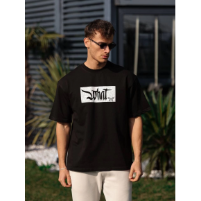 Erkek Kısa Kol Yazlık Tişört Bisiklet Yaka Baskılı Oversize T-Shirt - Siyah
