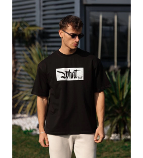 Erkek Kısa Kol Yazlık Tişört Bisiklet Yaka Baskılı Oversize T-Shirt - Siyah