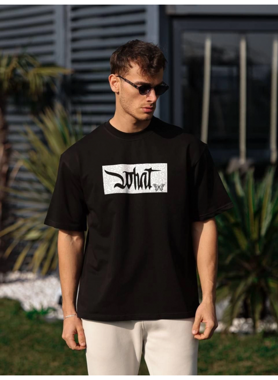 Erkek Kısa Kol Yazlık Tişört Bisiklet Yaka Baskılı Oversize T-Shirt - Siyah Erkek Kısa Kol Yazlık Tişört Bisiklet Yaka Baskılı Oversize T-Shirt - Siyah