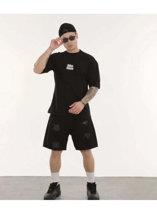 Erkek Kısa Kol Yazlık Tişört Bisiklet Yaka Baskılı Oversize T-Shirt - Siyah Erkek Kısa Kol Yazlık Tişört Bisiklet Yaka Baskılı Oversize T-Shirt - Siyah