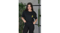 Kadın Bisiklet Yaka Baskılı Kısa kol Oversize T-Shirt - Siyah Kadın Bisiklet Yaka Baskılı Kısa kol Oversize T-Shirt - Siyah