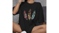 Kadın Baskılı T-Shirt Kısa Kol Bisiklet Yaka Oversize Rahat Kalıp Günlük Tişört - Siyah Kadın Baskılı T-Shirt Kısa Kol Bisiklet Yaka Oversize Rahat Kalıp Günlük Tişört - Siyah