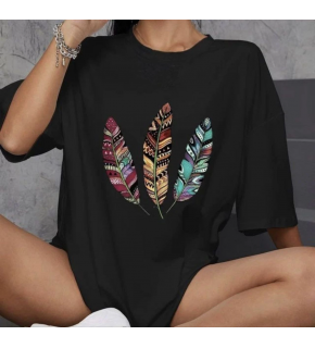 Kadın Baskılı T-Shirt Kısa Kol Bisiklet Yaka Oversize Rahat Kalıp Günlük Tişört   - Siyah