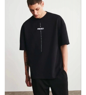 Erkek Kısa Kol Yazlık Tişört Bisiklet Yaka Baskılı Oversize T-Shirt - Siyah