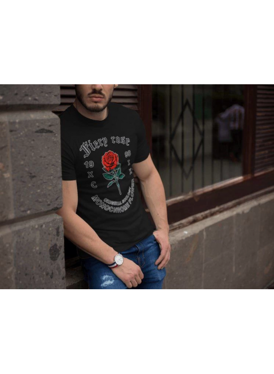 Erkek Tişort Bisiklet Yaka Baskılı Kısa kol T-Shirt - Siyah