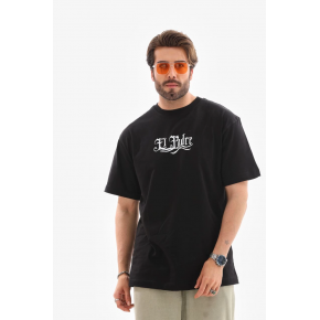 Erkek Kısa Kol Yazlık Tişört Bisiklet Yaka Baskılı Oversize T-Shirt - Siyah