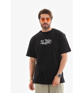 Erkek Kısa Kol Yazlık Tişört Bisiklet Yaka Baskılı Oversize T-Shirt - Siyah