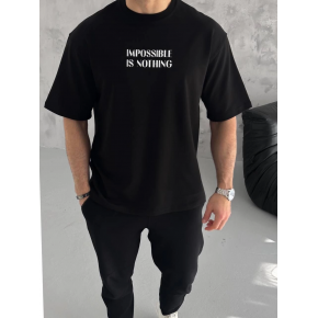 Erkek Tişört Bisiklet Yaka Baskılı Oversize Kısa kol T-Shirt - Siyah