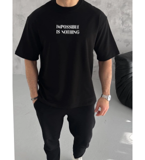Erkek Tişört Bisiklet Yaka Baskılı Oversize Kısa kol T-Shirt - Siyah