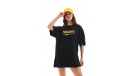 Kadın Kısa Kol Yazlık Tişört Bisiklet Yaka Baskılı Oversize T-Shirt - Siyah Kadın Kısa Kol Yazlık Tişört Bisiklet Yaka Baskılı Oversize T-Shirt - Siyah