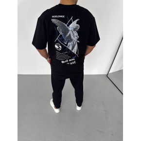 Erkek Baskılı T-Shirt Kısa Kol Bisiklet Yaka Regular Fit Rahat Kalıp Günlük Tişört - Siyah
