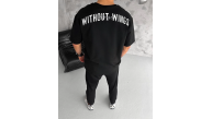 Erkek Kısa Kol Yazlık Tişört Bisiklet Yaka Baskılı Oversize T-Shirt - Siyah