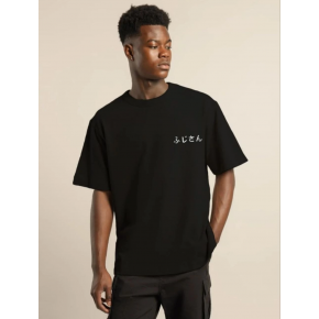 Erkek Kısa Kol Yazlık Tişört Bisiklet Yaka Baskılı Oversize T-Shirt - Siyah