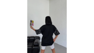 Kadın Yıldırım şimşek Baskılı T-Shirt Kısa Kol Bisiklet Yaka Oversize Tişört - Siyah Kadın Yıldırım şimşek Baskılı T-Shirt Kısa Kol Bisiklet Yaka Oversize Tişört - Siyah