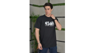 Erkek Kısa Kol Yazlık Tişört Bisiklet Yaka Baskılı Oversize T-Shirt - Siyah