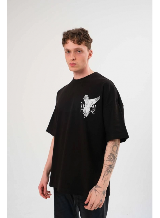 Erkek Kısa Kol Yazlık Tişört Bisiklet Yaka Baskılı Oversize T-Shirt - Siyah Erkek Kısa Kol Yazlık Tişört Bisiklet Yaka Baskılı Oversize T-Shirt - Siyah