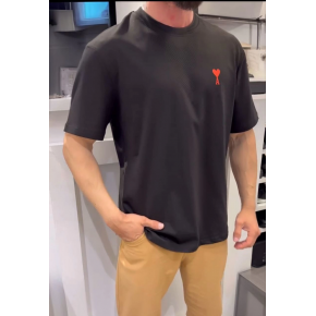 Erkek Kısa Kol Tişört Bisiklet Yaka KALP Baskılı Oversize T-Shirt - Siyah