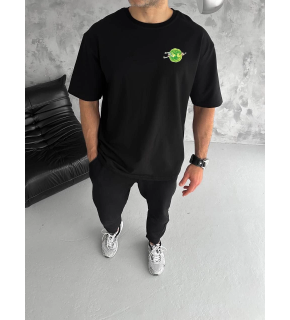 Erkek Kısa Kol Tişört Bisiklet Yaka RİCK AND MORTY Baskılı T-Shirt - Siyah