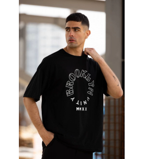 Erkek Baskılı T-Shirt Kısa Kol Bisiklet Yaka Regular Fit Rahat Kalıp Günlük Tişört - Siyah