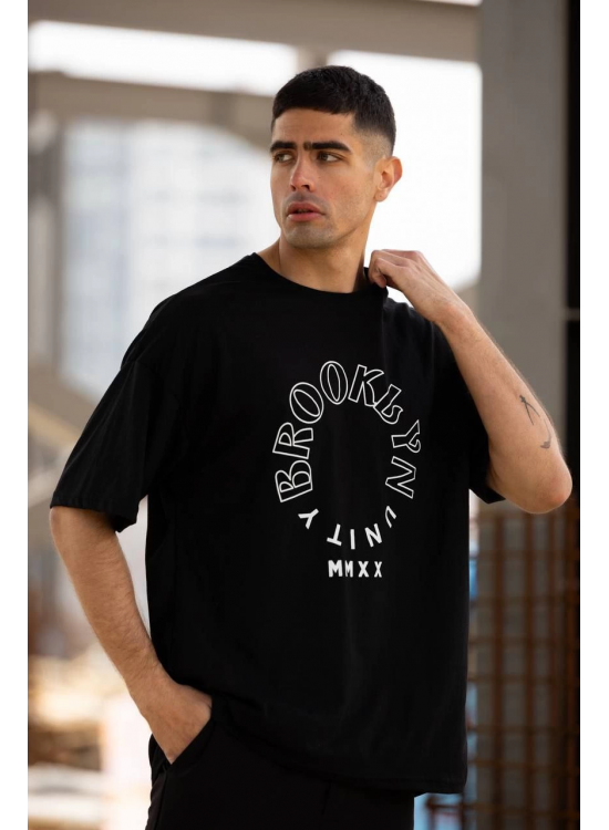 Erkek Baskılı T-Shirt Kısa Kol Bisiklet Yaka Regular Fit Rahat Kalıp Günlük Tişört - Siyah Erkek Baskılı T-Shirt Kısa Kol Bisiklet Yaka Regular Fit Rahat Kalıp Günlük Tişört - Siyah