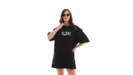 Kadın Kısa Kol Yazlık Tişört Bisiklet Yaka Baskılı Oversize T-Shirt - Siyah Kadın Kısa Kol Yazlık Tişört Bisiklet Yaka Baskılı Oversize T-Shirt - Siyah
