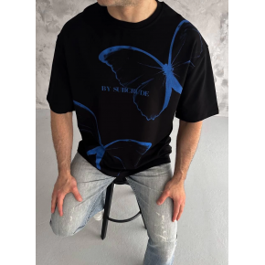 Erkek Kısa Kol Yazlık Tişört Bisiklet Yaka Baskılı Oversize T-Shirt - Siyah