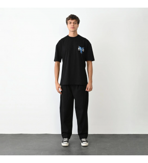 Erkek Baskılı T-Shirt Kısa Kol Bisiklet Yaka Regular Fit Rahat Kalıp Günlük Tişört - Siyah