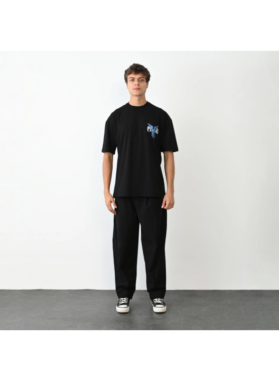 Erkek Baskılı T-Shirt Kısa Kol Bisiklet Yaka Regular Fit Rahat Kalıp Günlük Tişört - Siyah Erkek Baskılı T-Shirt Kısa Kol Bisiklet Yaka Regular Fit Rahat Kalıp Günlük Tişört - Siyah