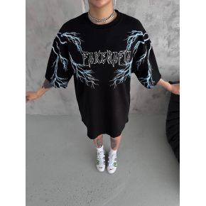 Kadın Bisiklet Yaka Baskılı  Kısa kol Oversize T-Shirt - Siyah