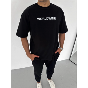 Erkek Baskılı T-Shirt Kısa Kol Bisiklet Yaka Regular Fit Rahat Kalıp Günlük Tişört - Siyah