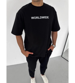 Erkek Baskılı T-Shirt Kısa Kol Bisiklet Yaka Regular Fit Rahat Kalıp Günlük Tişört - Siyah