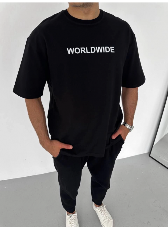 Erkek Baskılı T-Shirt Kısa Kol Bisiklet Yaka Regular Fit Rahat Kalıp Günlük Tişört - Siyah Erkek Baskılı T-Shirt Kısa Kol Bisiklet Yaka Regular Fit Rahat Kalıp Günlük Tişört - Siyah