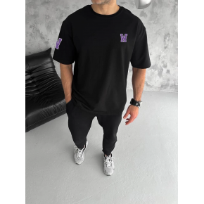 Erkek Kısa Kol Tişört Bisiklet Yaka W Wildone Baskılı T-Shirt - Siyah
