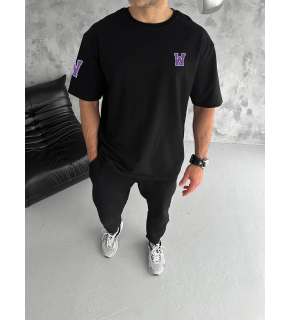Erkek Kısa Kol Tişört Bisiklet Yaka W Wildone Baskılı T-Shirt - Siyah