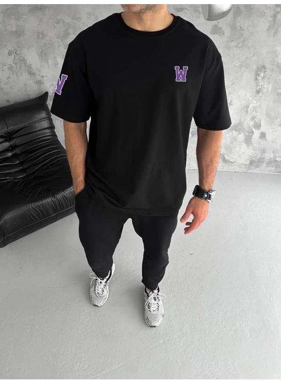 Erkek Kısa Kol Tişört Bisiklet Yaka W Wildone Baskılı T-Shirt - Siyah Erkek Kısa Kol Tişört Bisiklet Yaka W Wildone Baskılı T-Shirt - Siyah