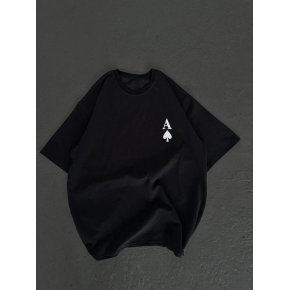 Kadın Baskılı T-Shirt Kısa Kol Bisiklet Yaka Oversize Rahat Kalıp Günlük Tişört - Siyah