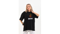 Kadın Baskılı T-Shirt Kısa Kol Bisiklet Yaka Oversize Rahat Kalıp Günlük Tişört - Siyah Kadın Baskılı T-Shirt Kısa Kol Bisiklet Yaka Oversize Rahat Kalıp Günlük Tişört - Siyah