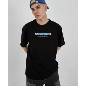 Erkek Kısa Kol Yazlık Tişört Bisiklet Yaka Baskılı Oversize T-Shirt - Siyah