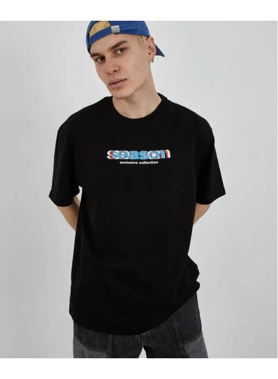 Erkek Kısa Kol Yazlık Tişört Bisiklet Yaka Baskılı Oversize T-Shirt - Siyah Erkek Kısa Kol Yazlık Tişört Bisiklet Yaka Baskılı Oversize T-Shirt - Siyah