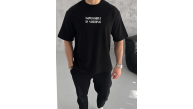 ERKEK Tişört Bisiklet Yaka Baskılı Oversize Kısa kol T-Shirt - Siyah ERKEK Tişört Bisiklet Yaka Baskılı Oversize Kısa kol T-Shirt - Siyah