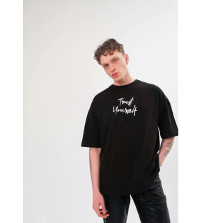 Erkek Kısa Kol Yazlık Tişört Bisiklet Yaka Baskılı Oversize T-Shirt -  Siyah