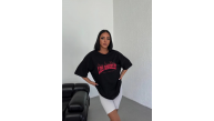 Kadın Kısa Kol Yazlık Tişört Bisiklet Yaka Los Angeles Baskılı T-Shirt - Siyah Kadın Kısa Kol Yazlık Tişört Bisiklet Yaka Los Angeles Baskılı T-Shirt - Siyah