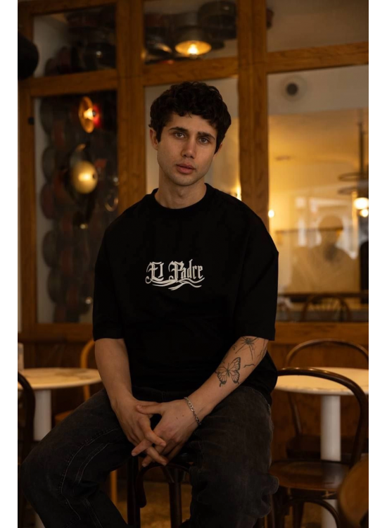 Erkek Tişört Bisiklet Yaka Baskılı Oversize Kısa kol T-Shirt - Siyah Erkek Tişört Bisiklet Yaka Baskılı Oversize Kısa kol T-Shirt - Siyah