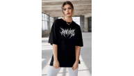 Kadın Baskılı T-Shirt Kısa Kol Bisiklet Yaka Oversize Rahat Kalıp Günlük Tişört - Siyah Kadın Baskılı T-Shirt Kısa Kol Bisiklet Yaka Oversize Rahat Kalıp Günlük Tişört - Siyah