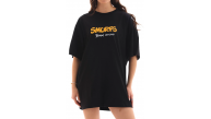 Kadın Kısa Kol Yazlık Tişört Bisiklet Yaka Baskılı Oversize T-Shirt - Siyah Kadın Kısa Kol Yazlık Tişört Bisiklet Yaka Baskılı Oversize T-Shirt - Siyah