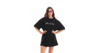 Kadın Baskılı T-Shirt Kısa Kol Bisiklet Yaka Oversize Rahat Kalıp Günlük Tişört - Siyah Kadın Baskılı T-Shirt Kısa Kol Bisiklet Yaka Oversize Rahat Kalıp Günlük Tişört - Siyah