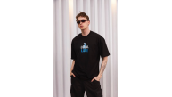 ERKEK Bisiklet Yaka Baskılı Oversize Kısa kol T-Shirt - Siyah
